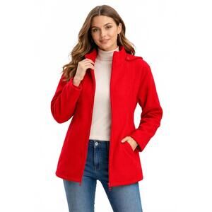 Authentic Mackintosh Vintage Designer Red Hooded 100% Pure Wool Zip-Up Jacket